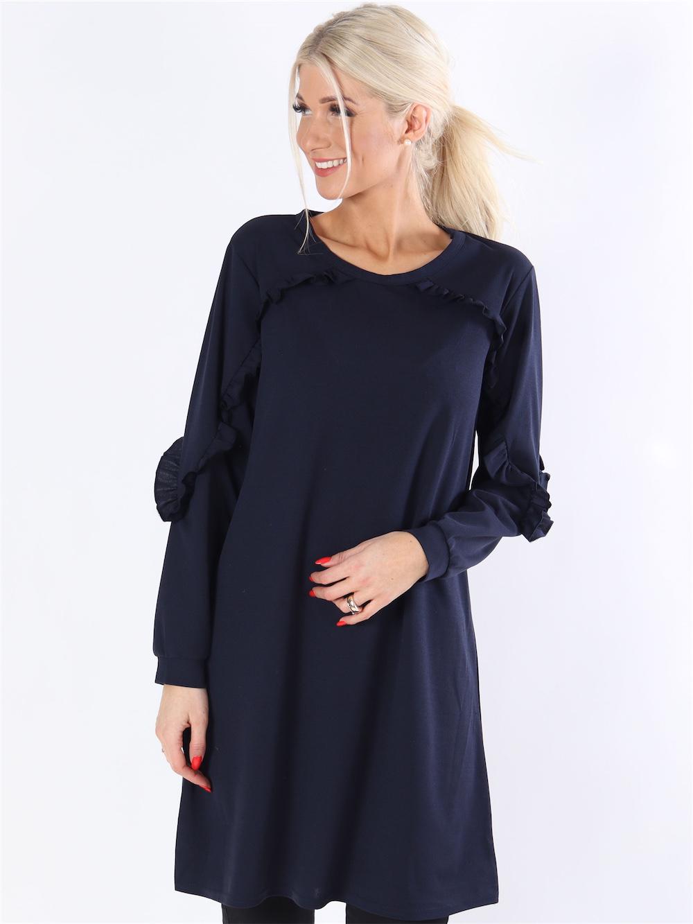 Disa - Armygrøn langærmet kjole med flæsekanter